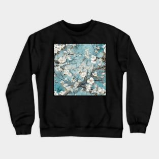 White blossom on Teal Blue Background Crewneck Sweatshirt